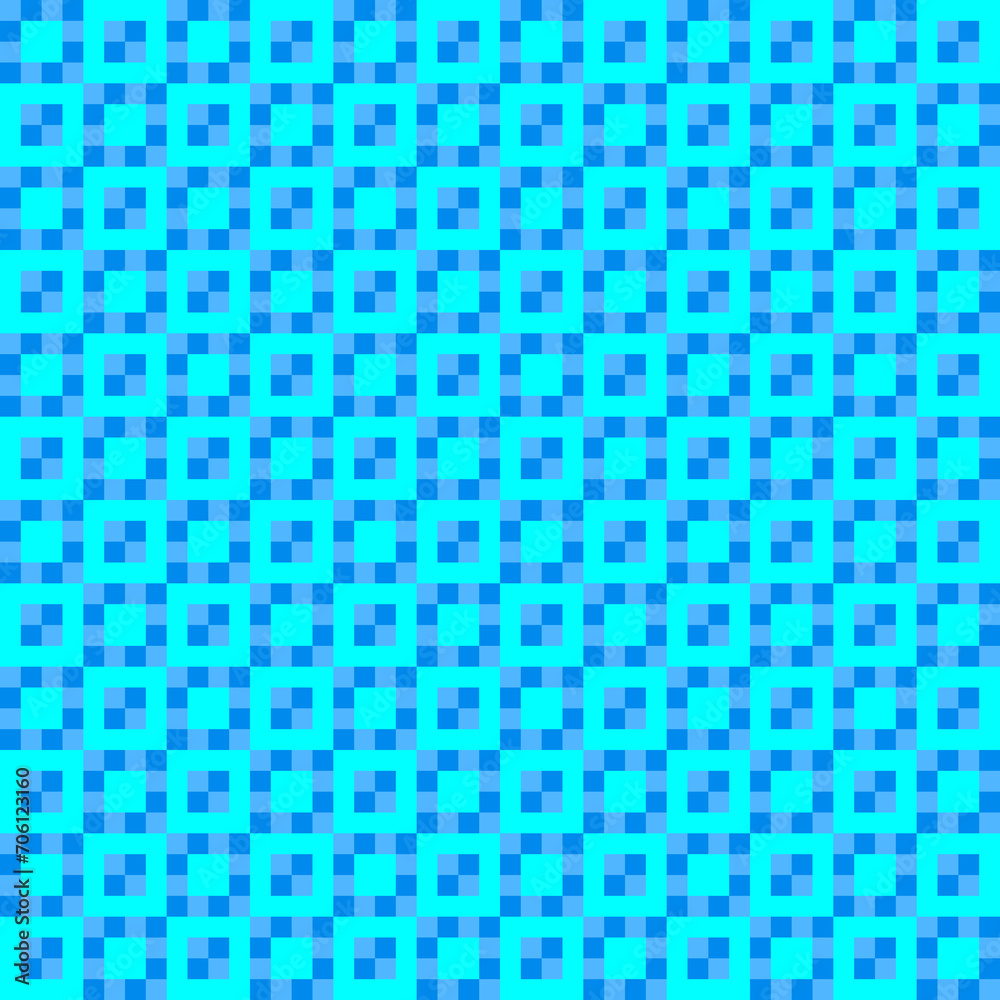 Blue squares and square outlines over blue checkered background Blue squares and square outlines over blue checkered background