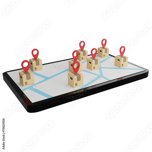 Delivery by GPS phone clipart flat design icon isolated on transparent background, 3D render logistic and delivery concept