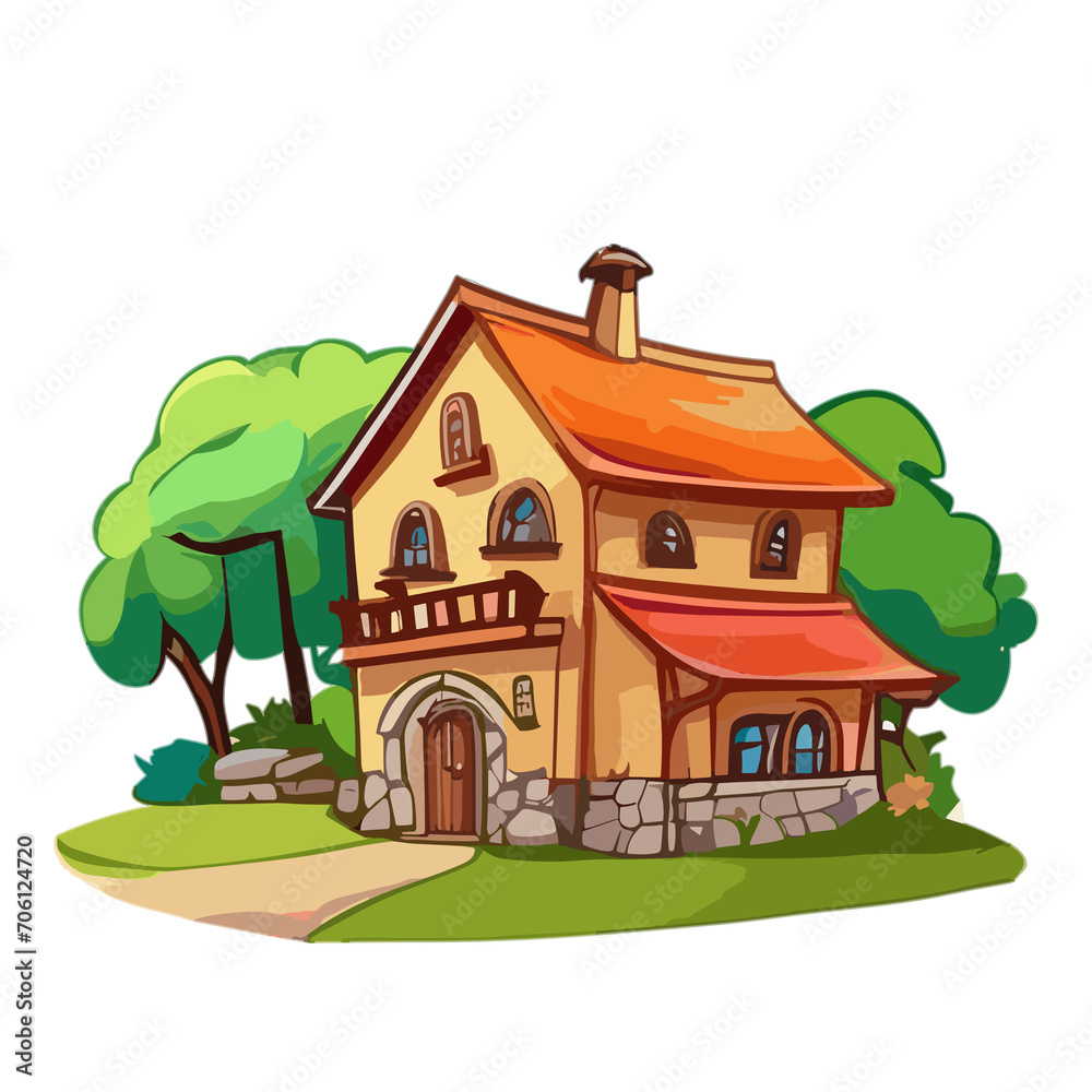 Traditional village house. village house illustration in PNG. Traditional house roof. farmhouse illustration.
