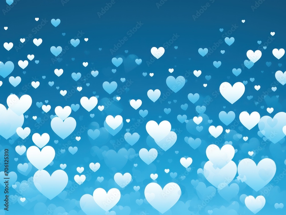 White hearts on a blue background like snowflakes falling, flat style, illustration White hearts on a blue background like snowflakes falling, flat style, illustration