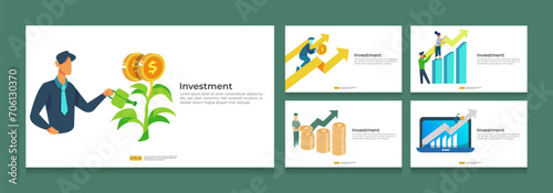 income salary rate increase concept illustration with people character and arrow. Finance performance of return on investment ROI bundle set. business profit growth, sale grow margin revenue