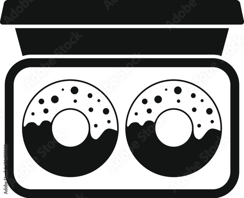 Fast food donut box icon simple vector. Dark snack. Lunch box go