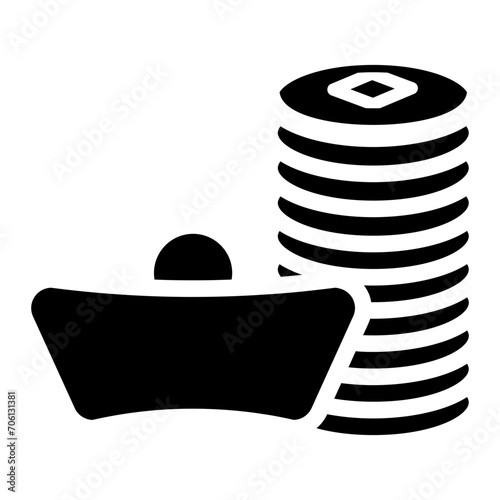 lunar new year on glyph style. Traditional Chinese gold coin icon on glyph style