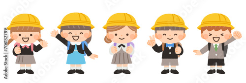 入学式を迎えた子供たちのイラスト素材