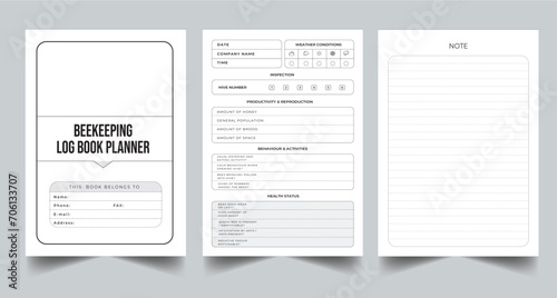Editable Beekeeping Log Book Planner Kdp Interior printable template Design.