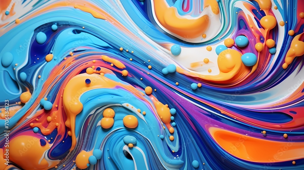 HD camera captures the intricate dance of vibrant colors on a close-up marble texture