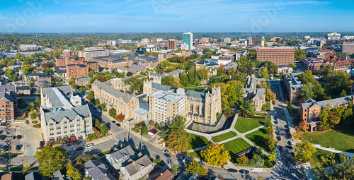 Aerial Panorama Autumn View of University of Michigan Campus photo