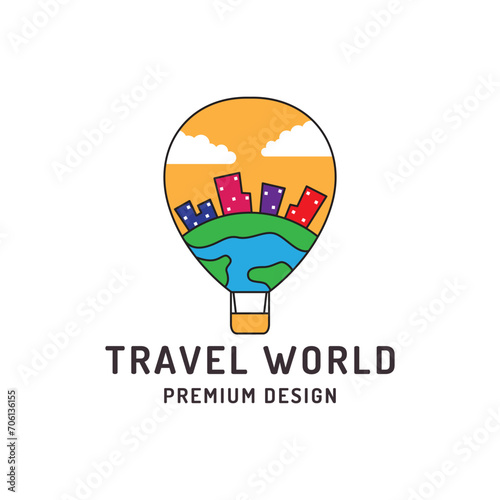 travel logo  hot air balloon  holiday  vector icon  minimalist symbol design