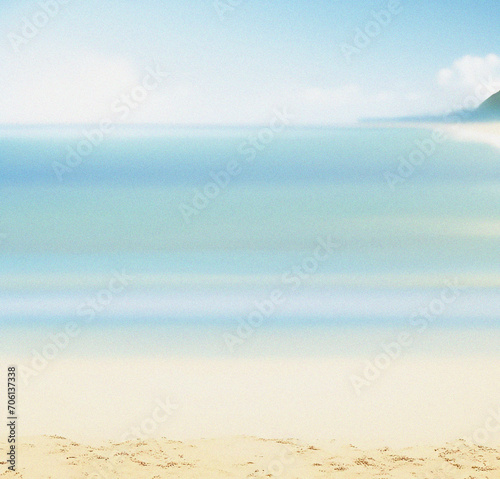 Sand beach, sea and blue sky. Empty summer vacation background. Banner with space for text. Travel, holiday concept