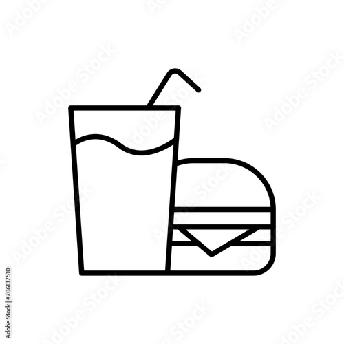 Burger and drink outline icons, minimalist vector illustration ,simple transparent graphic element .Isolated on white background