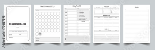 Editable The 50 Hard Challenge Planner Kdp Interior printable template Design.