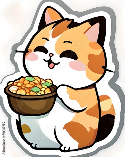 Illustration of a sticker with a cute cat on a white background