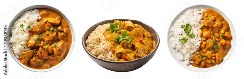 Indian Curry Dishes with Chicken Tikka Masala and Chana Masala with Rice