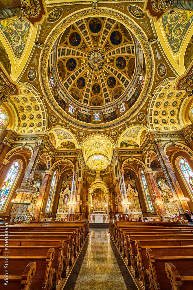 Cathedral Interior with Gilded Dome and Stained Glass, Basilica of St Josaphat