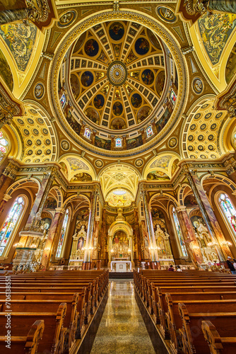 Cathedral Interior with Gilded Dome and Stained Glass  Basilica of St Josaphat