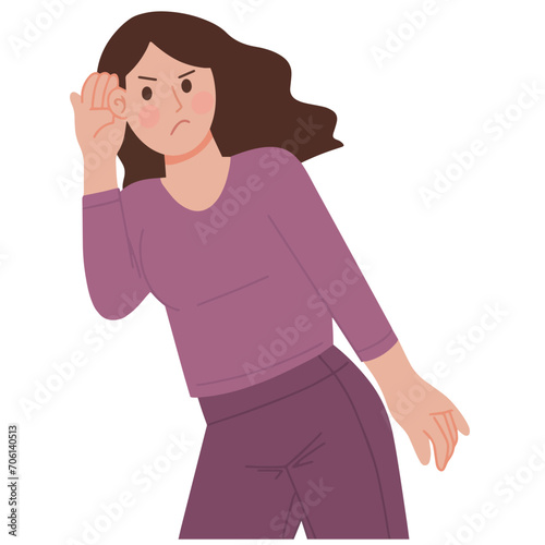 A pretty cute woman is seriously eavesdropping cartoon vector illustration
