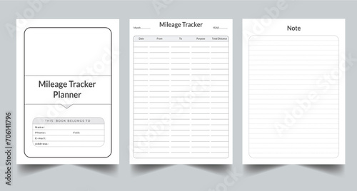 Editable Mileage Tracker Planner Kdp Interior printable template Design. photo