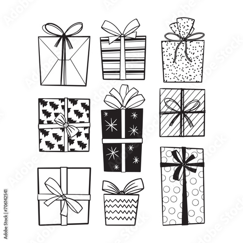Christmas Gift Box Hand Drawn Doodle Illustration Set
