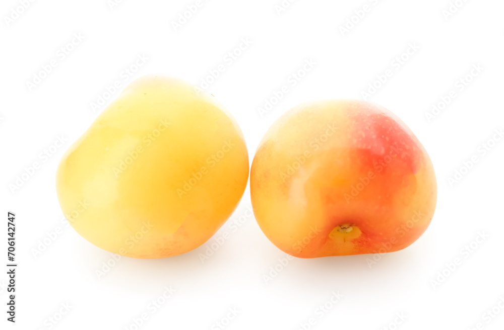 Sweet yellow cherries on white background Sweet yellow cherries on white background