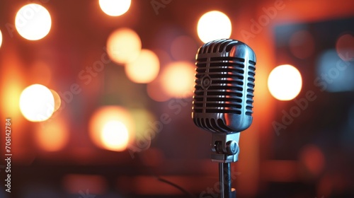 Retro Microphone On Stage With Bokeh Light