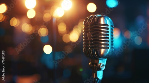 Retro Microphone On Stage With Bokeh Light photo