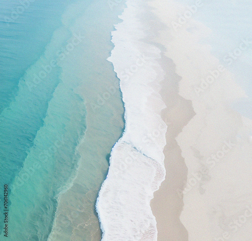abstract turquoise water wave with sand beach from above, empty summer vacation background banner with copy space for travel, holiday and natural beauty spa 
