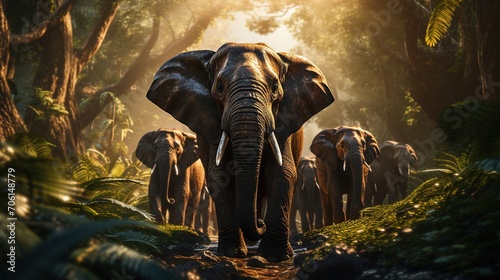 many elephant walking through the jungle