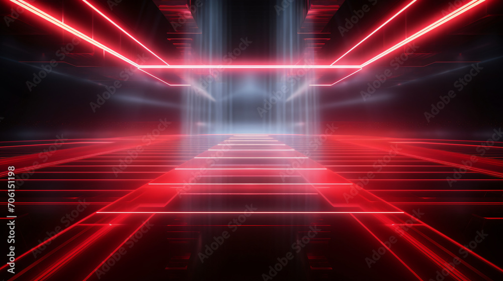 abstract fantastic neon background with red laser