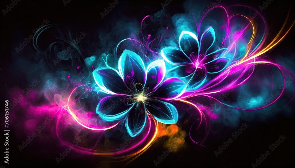 Abstract neon light fractal flower at black background. Abstract neon light fractal flower at black background.