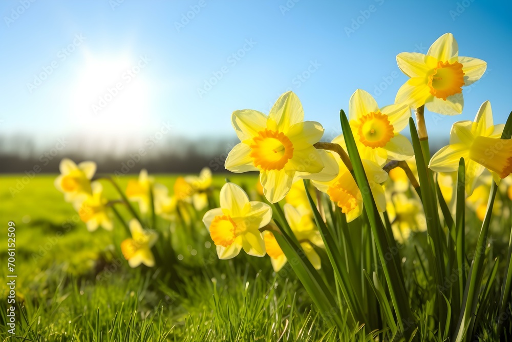 Golden Daffodils Blooming Under the Bright Sun Golden Daffodils Blooming Under the Bright Sun