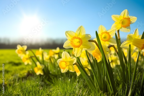 Golden Daffodils Blooming Under the Bright Sun