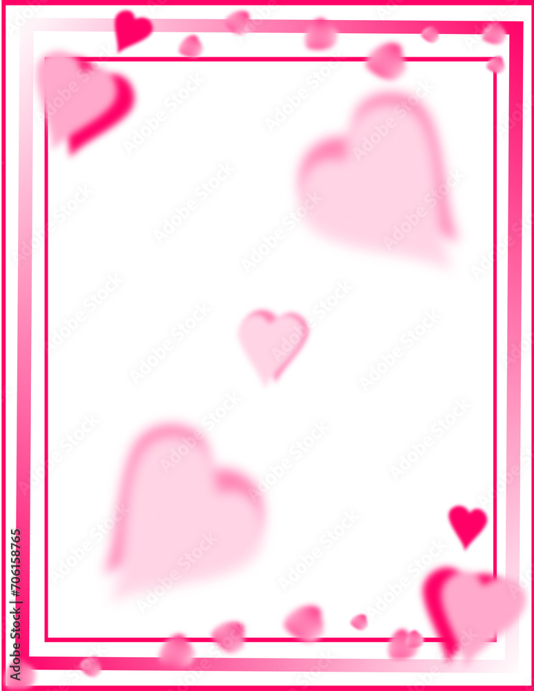Love Hearts Frame with Transparent Background. Cute Cartoon Valentines  border 