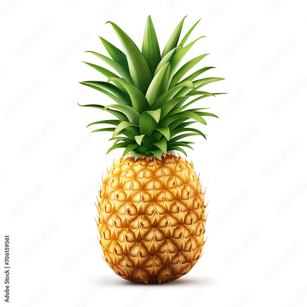 Fototapeta premium Isolated whole pineapple pieces on white background