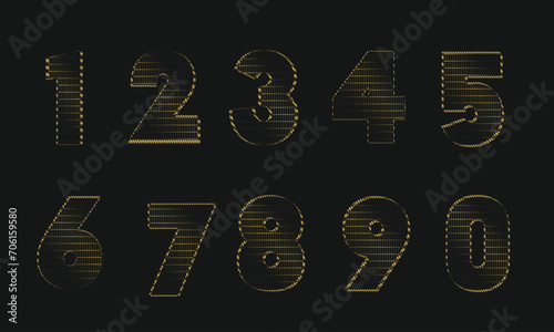 set of numbers, Gold gradient letters font