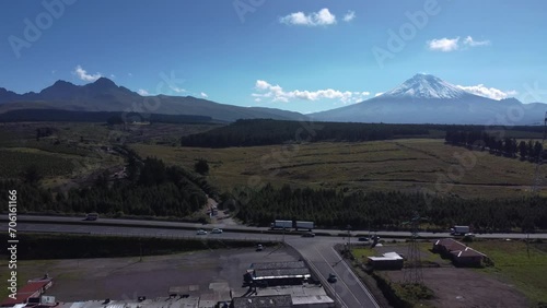 Americana sur highway E35 to volcanic snow peaks Cotopaxi and Ruminahui Ecuador photo