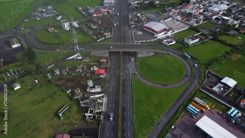 Panamericana sur E35 highway road interchange Machachi city Ecuador aerial view photo