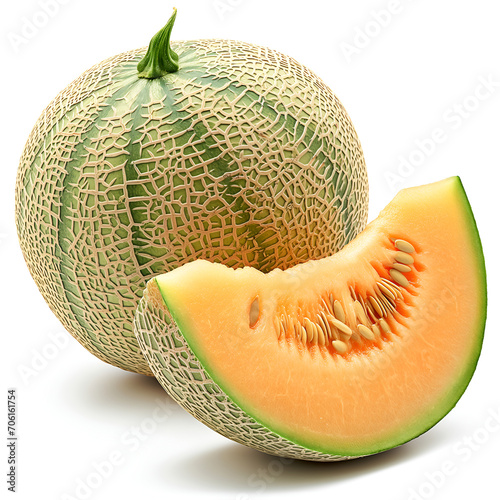 Sweet Green melons isolated on white, Rip cantaloupe
