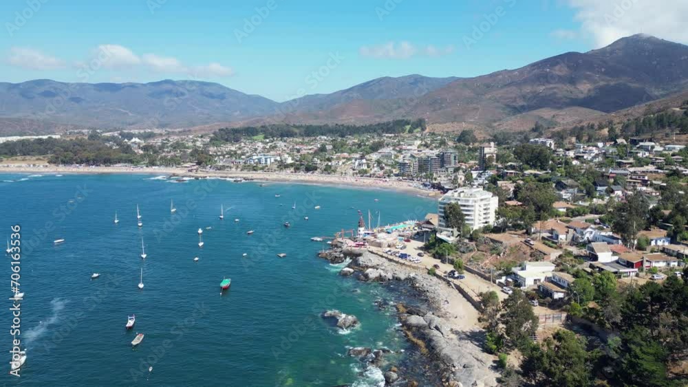 beach with boats and yachts on Papudo beach beach with boats and yachts on Papudo beach
