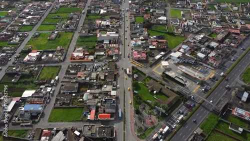 Drone reveals busy La Panamericana sur E35 highway city Machachi Ecuador photo
