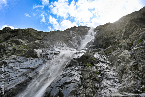 Beautiful cascade of the large Midagrabin waterfall