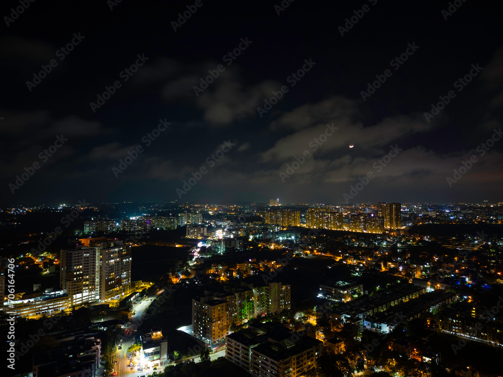 Bangalore Nightscape: Glowing Skyscrapers Illuminate the City