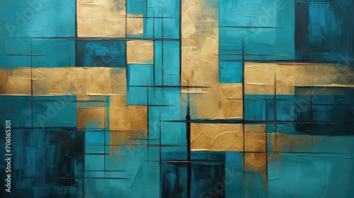 stunning abstract geometric wall art featuring shades of blue and gold perfect for adding a modern touch to living spaces and galleries photo