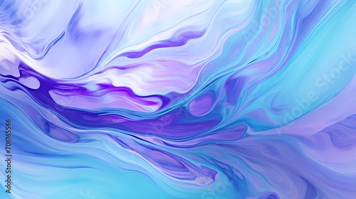 Iridescent waves of lavender and teal liquid merging and flowing, forming a hypnotic display of color and movement in a high-resolution 3D abstract setting. © Tae-Wan