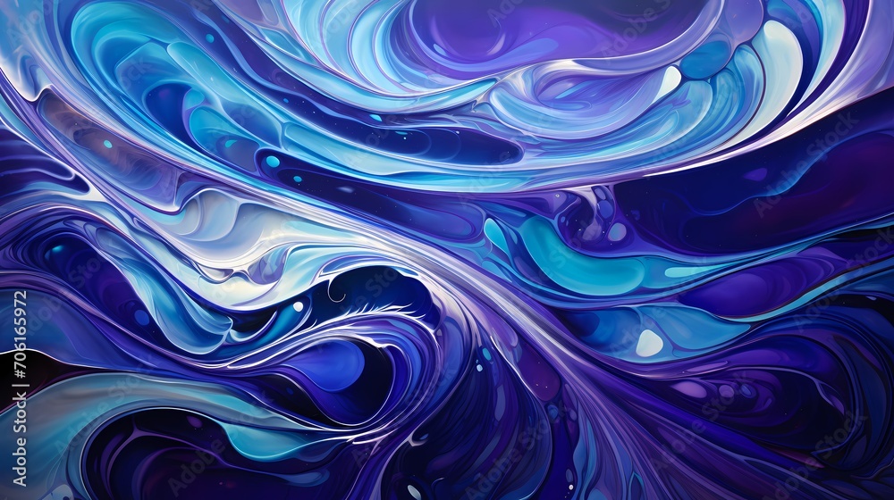 Iridescent waves of liquid silver and deep purple flowing gracefully, forming intricate patterns as they splash against a radiant 3D canvas in stunning detail. Iridescent waves of liquid silver and deep purple flowing gracefully, forming intricate patterns as they splash against a radiant 3D canvas in stunning detail.