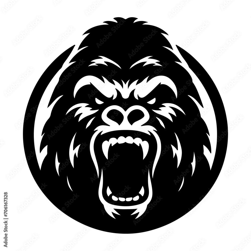 angry Gorilla howling face logo silhouette vector, black color silhouette