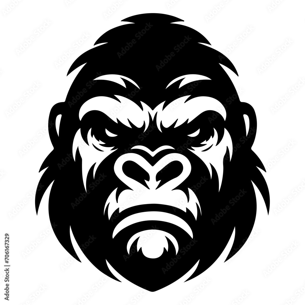 Obraz premium angry Gorilla howling face logo silhouette vector, black color silhouette