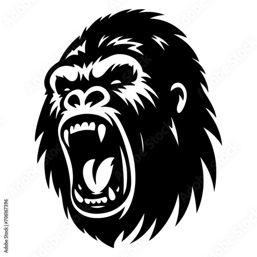 angry Gorilla howling face logo silhouette vector, black color silhouette