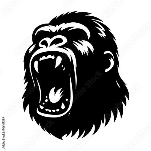 Fototapeta Naklejka Na Ścianę i Meble -  angry Gorilla howling face logo silhouette vector, black color silhouette