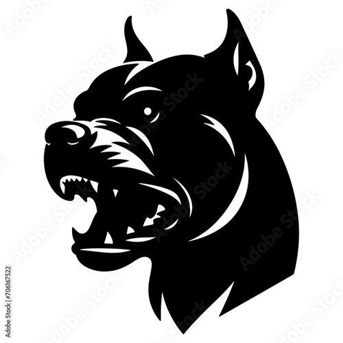 minimal angry Pitbull dog vector silhouette, black color silhouette