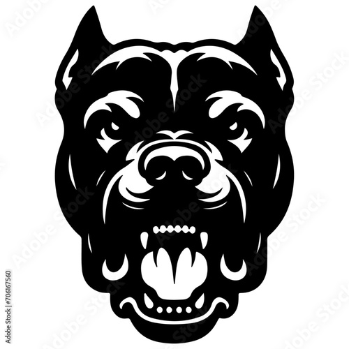 minimal angry Pitbull dog vector silhouette, black color silhouette
